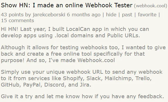 Show HN webhook tester