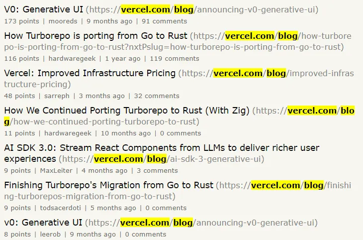 Vercel blog posts featured on Hacker News